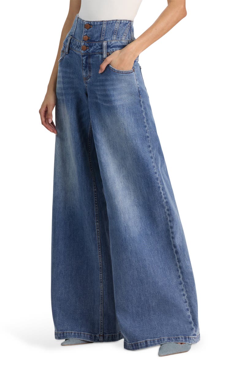 Alice + Olivia Corset Waist Wide Leg Jeans, Alternate, color, 