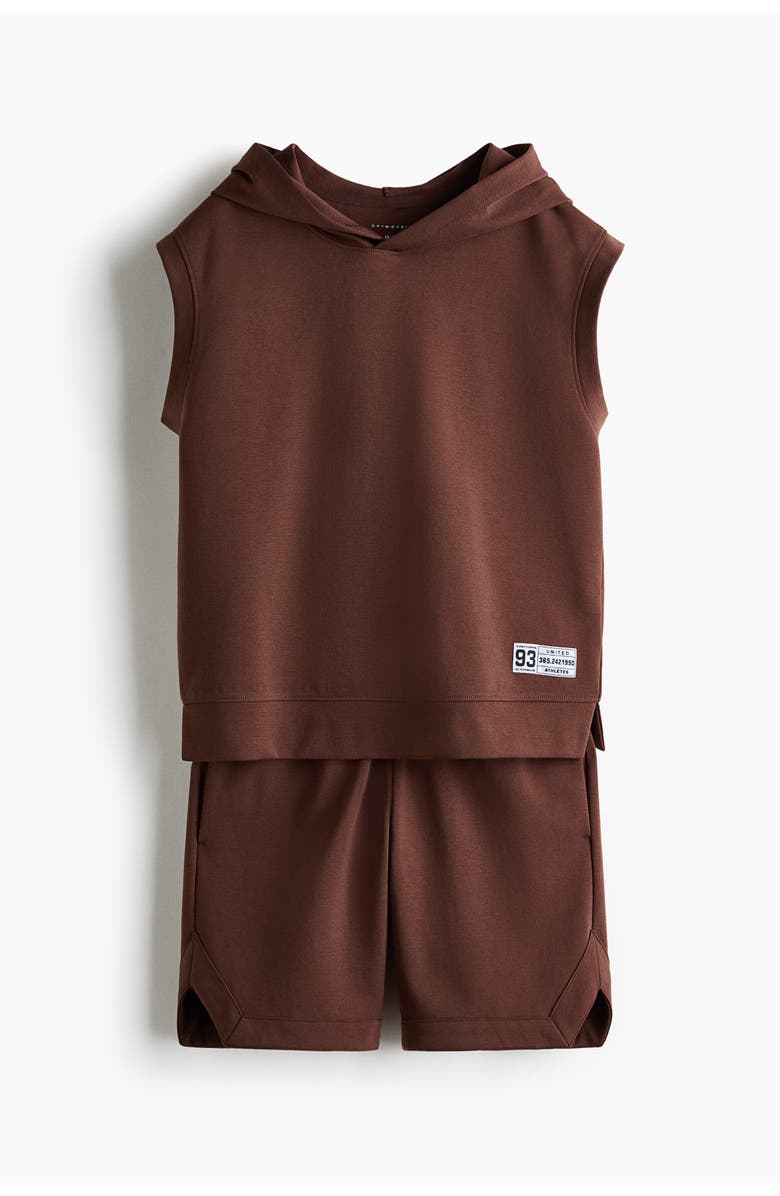 H&M Sleeveless Sports Hoodie Set With Drymove, Main, color, Dark Brown