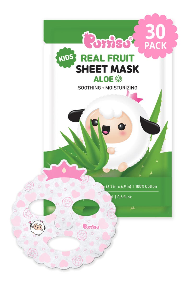 Puttisu Real Fruit Facial Mask Sheet for Kids, Main, color, Aloe - 30 Sheets