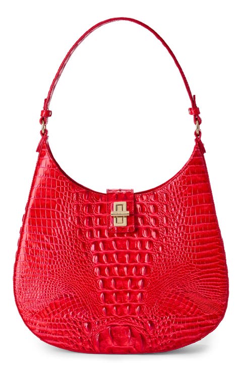 Fallon Croc Embossed Leather Shoulder Bag