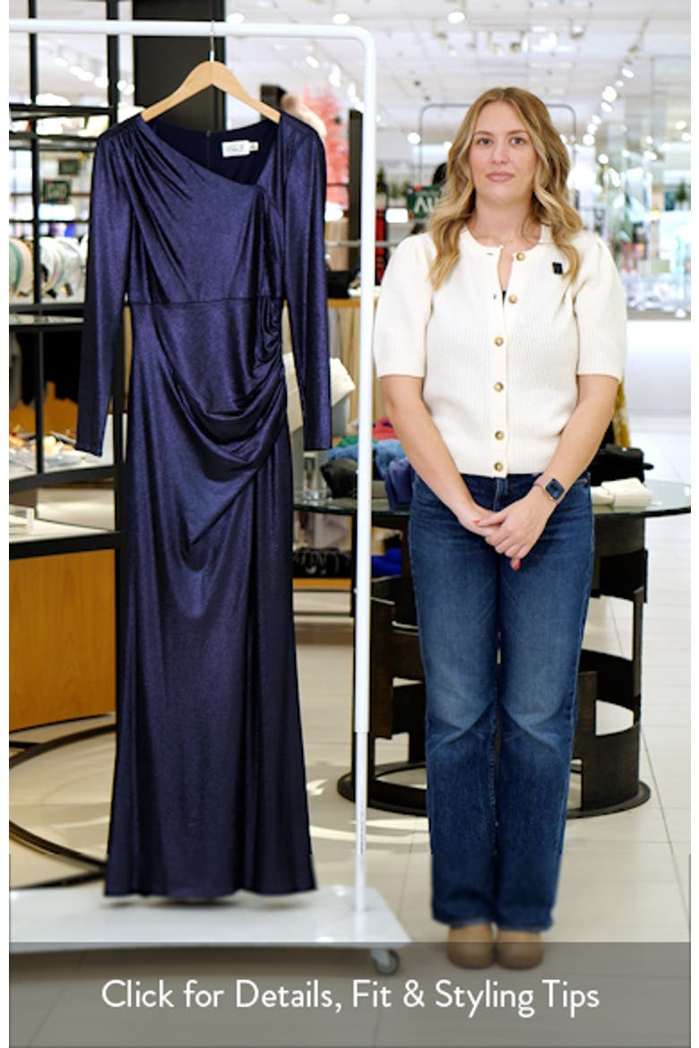 Ruched Asymmetric Neck Long Sleeve Maxi Dress video