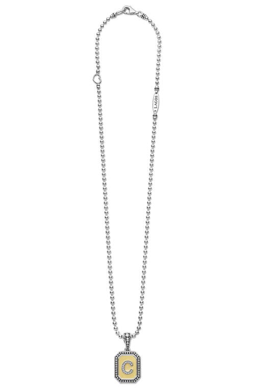 Lagos Signature Caviar Diamond Initial Pendant Necklace In Two-tone C