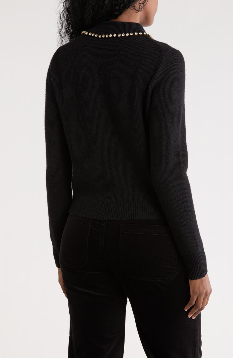Nicole Miller Rhinestone Trim Collared Crop Sweater, Alternate, color, Very Black