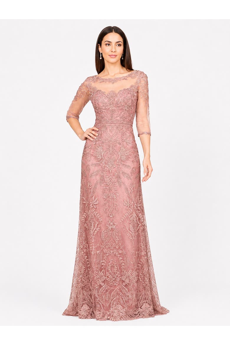 Beaded Faux-Wrap V-Neck Bridal Gown, Alternate, color, Rose