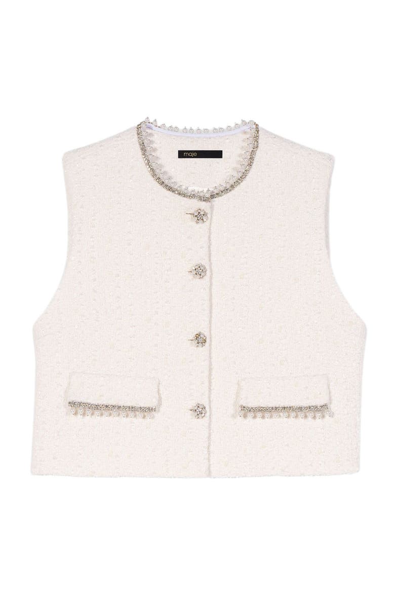 Beaded tweed jacket, Main, color, Ecru