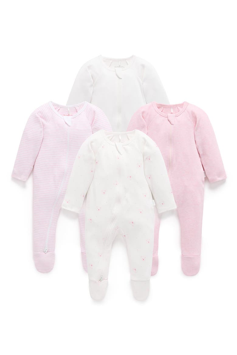 4 Pack Zip Footie Girls, Main, color, Pale Pink Bear Pack
