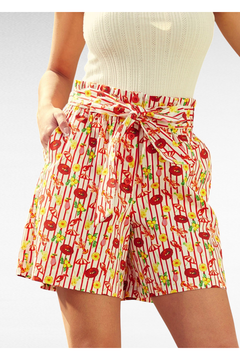 Tie the Knot Paperbag Waist Shorts, Main, color, Kitschy Coastal