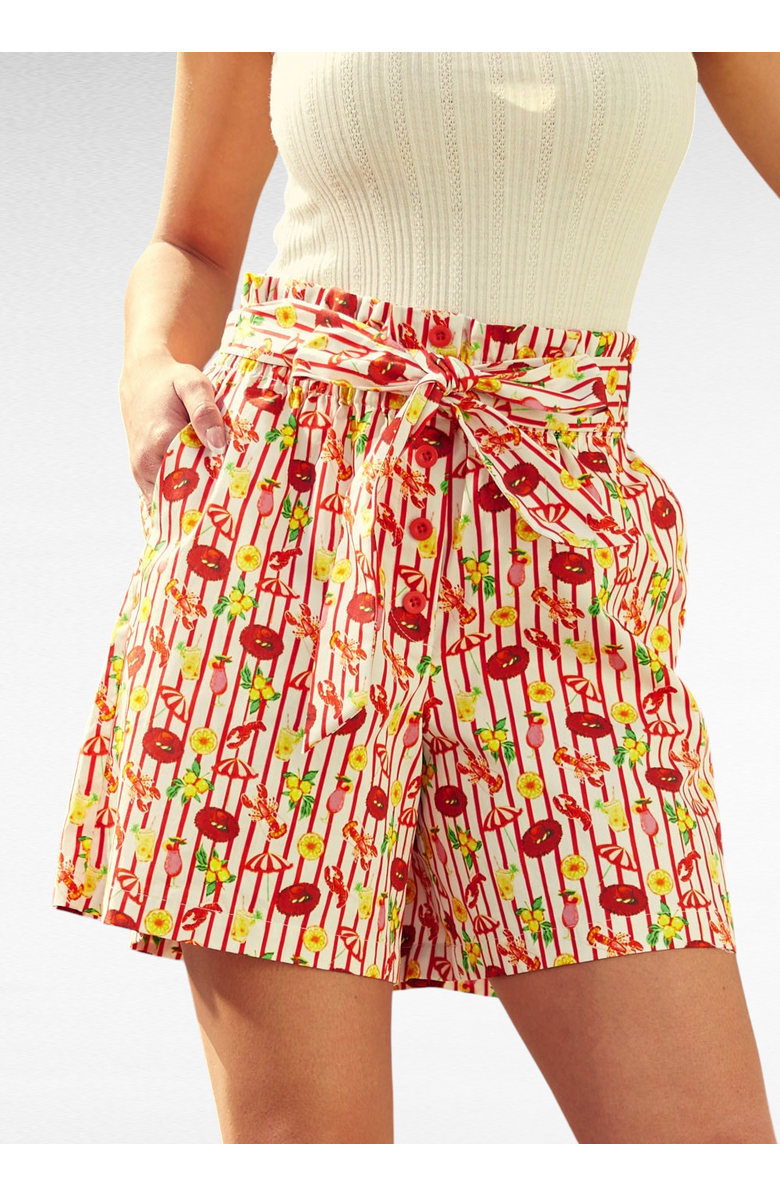 ModCloth Tie the Knot Paperbag Waist Shorts, Main, color, Kitschy Coastal