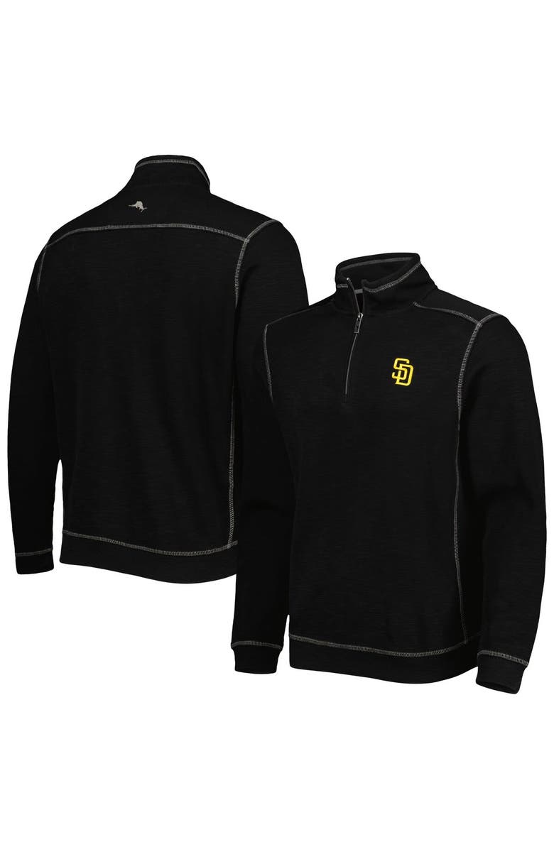 Tommy Bahama Men's Tommy Bahama Black San Diego Padres Tobago Bay Tri-Blend Quarter-Zip Sweatshirt, Main, color, Black