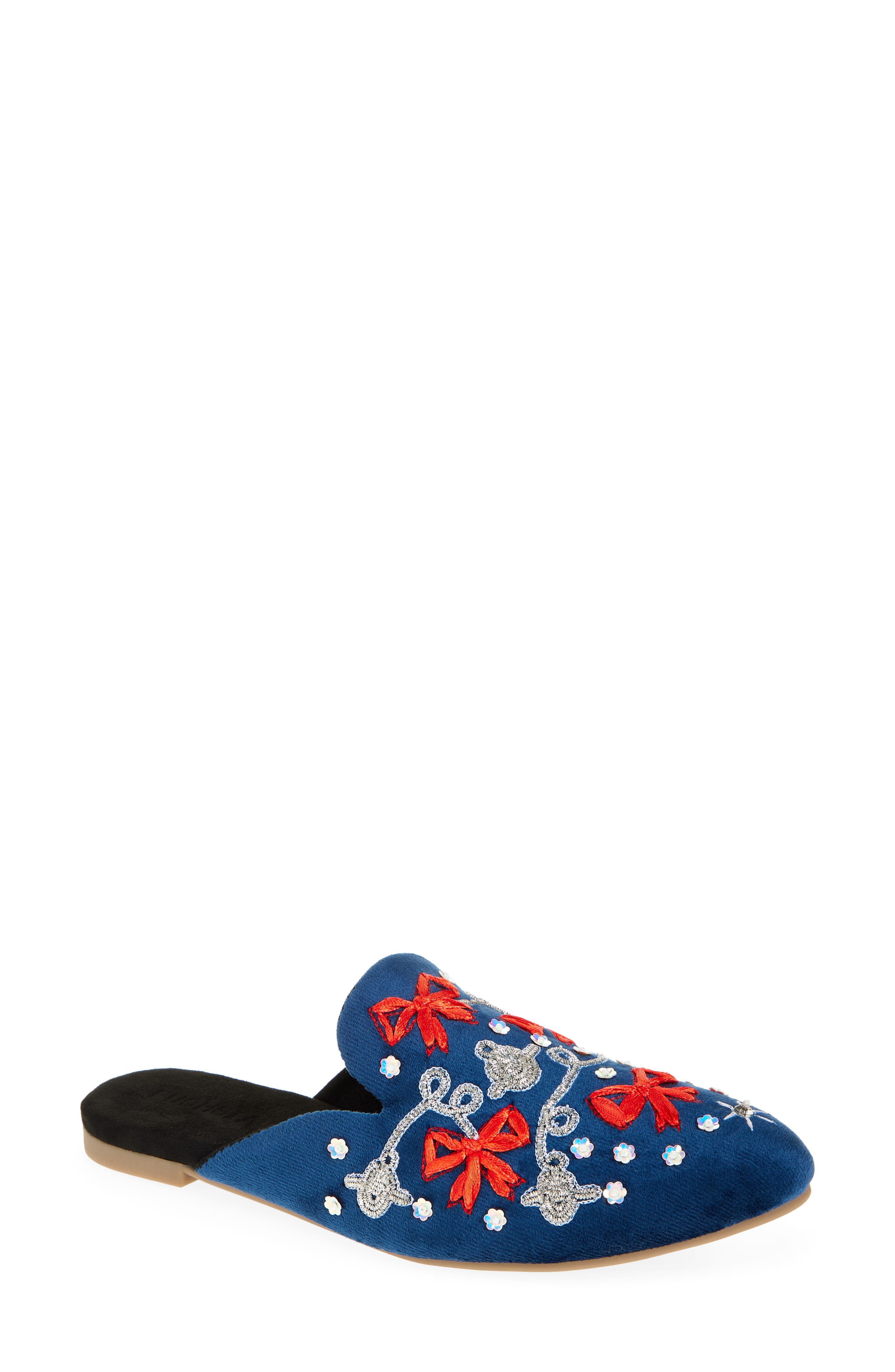 FUCHSIA Holiday Belle Embroidered Mule, Main, color, Navy Blue
