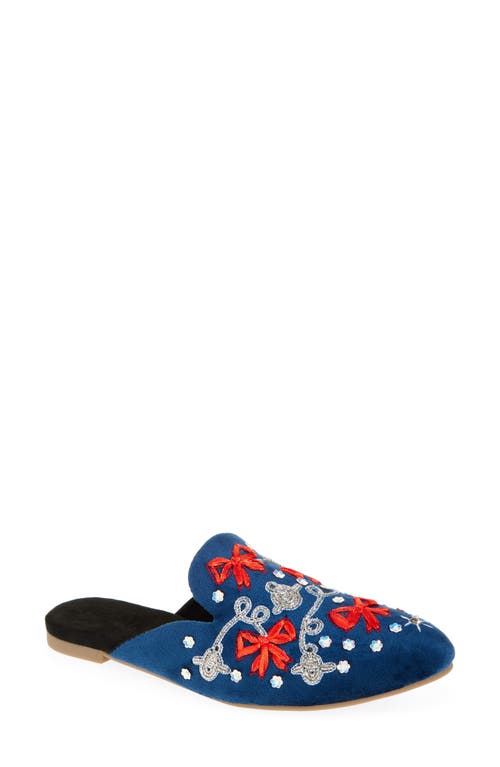 Fuchsia Holiday Belle Embroidered Mule In Blue