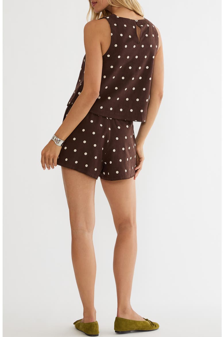 Birkley Polka Dot Cotton & Linen Cover-Up Shorts, Alternate, color, BROWN POLKA DOT