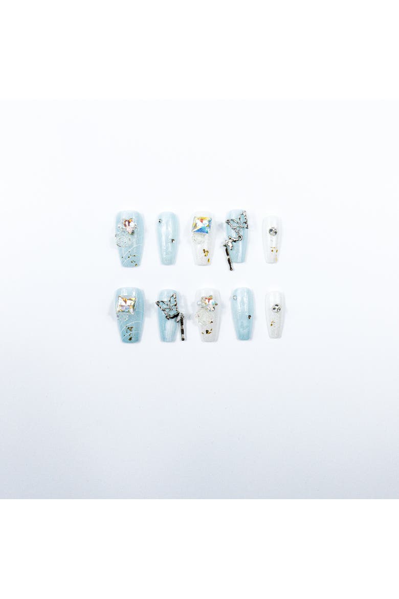 3H Luxury Handmade Press-on Nails - Crystal Butterfly, Alternate, color, White/Blue/Clear