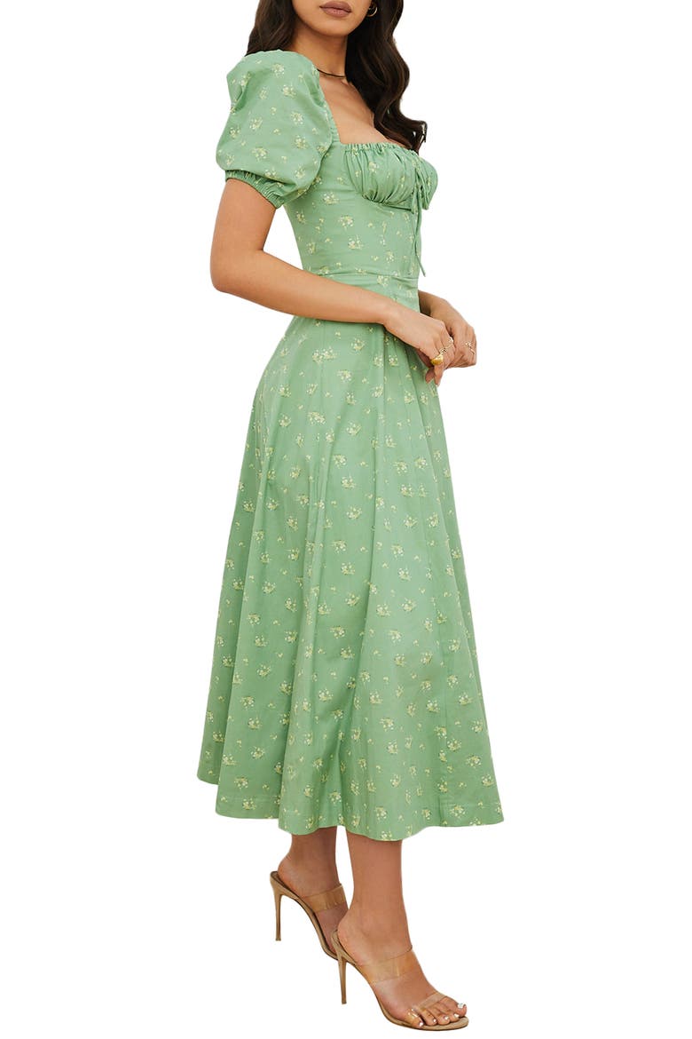 Tallulah Puff Sleeve Midi Dress, Alternate, color, OLIVE FLORAL