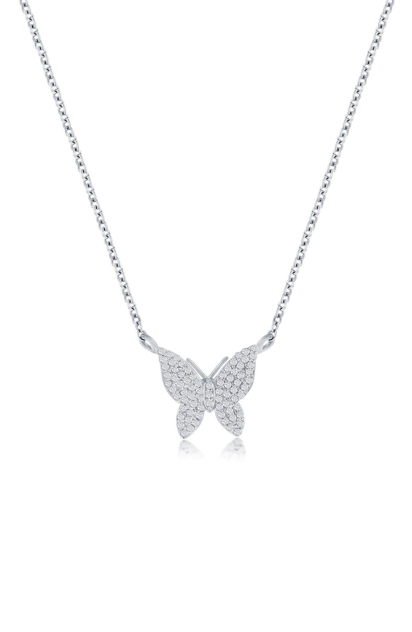 SIMONA Sterling Silver Diamond Butterfly Pendant Necklace - 0.11ct.