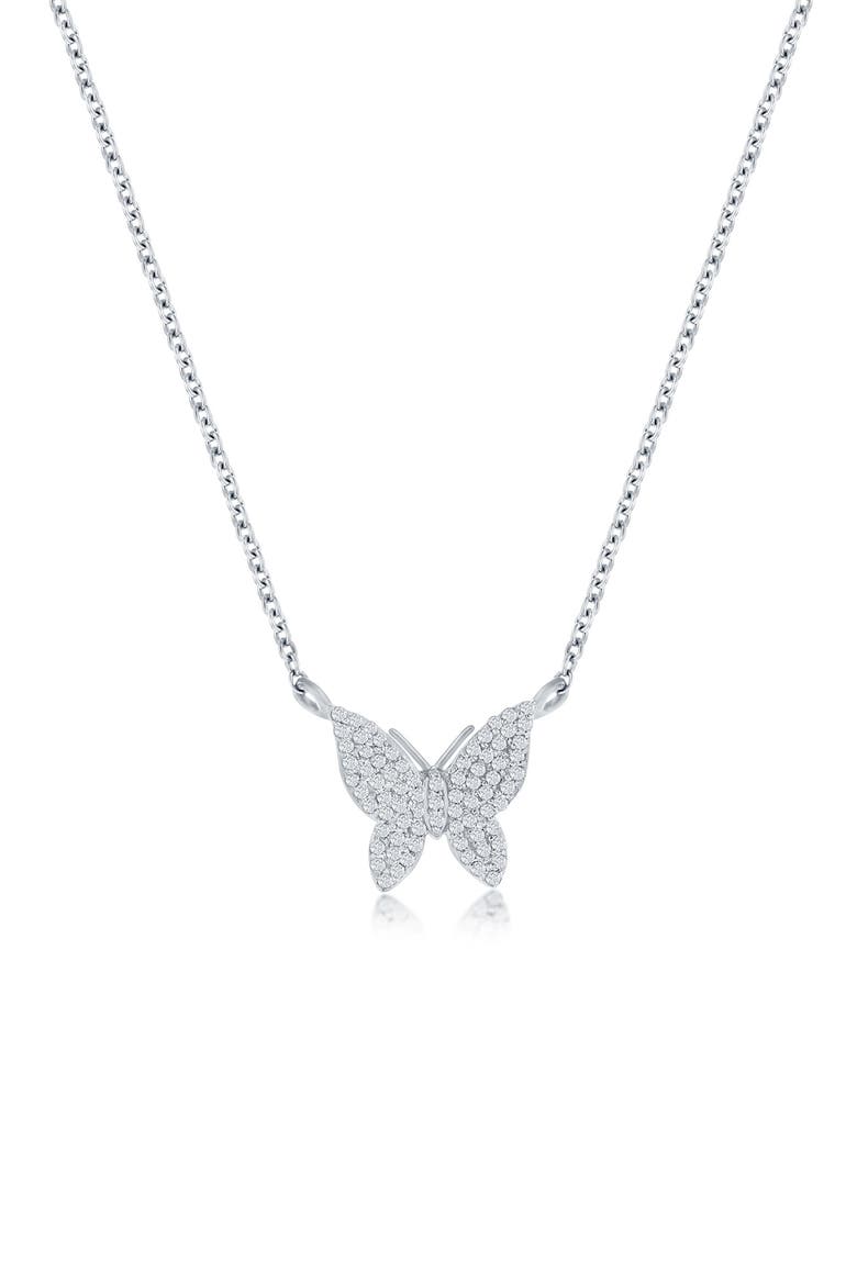 Sterling Silver Diamond Butterfly Pendant Necklace - 0.11ct., Main, color, SILVER