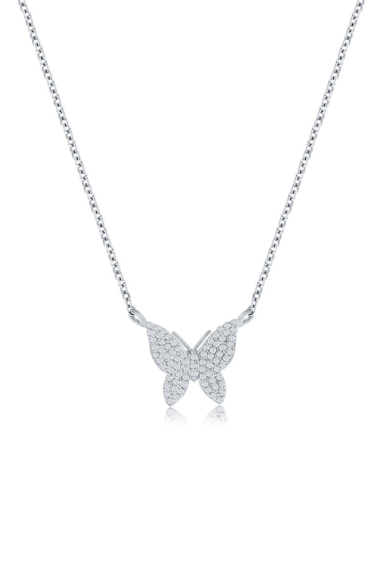 SIMONA Sterling Silver Diamond Butterfly Pendant Necklace - 0.11ct., Main, color, Silver