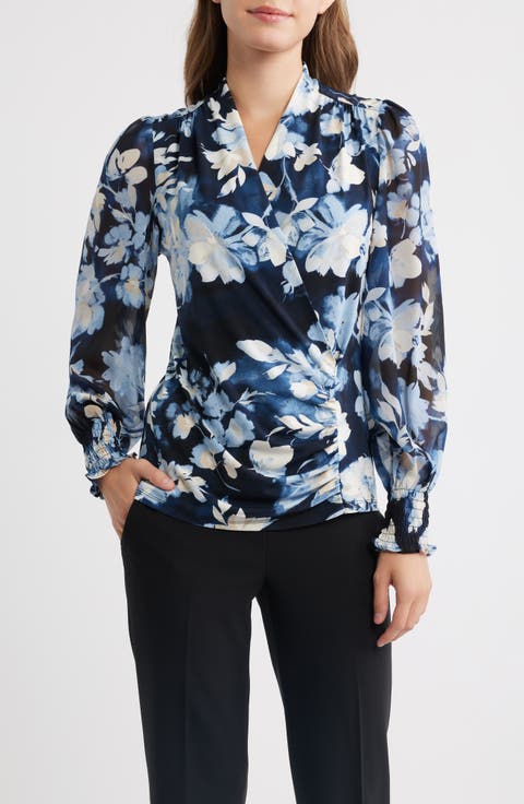 Floral Mix Media Faux Wrap Top