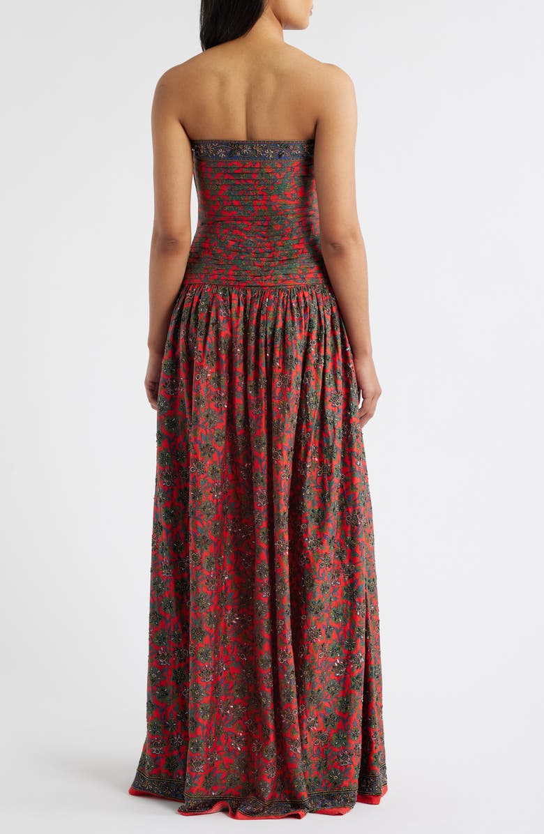 Sani Maya Floral Pleated Drop-Waist Gown, Alternate, color, Scarlet Fleur