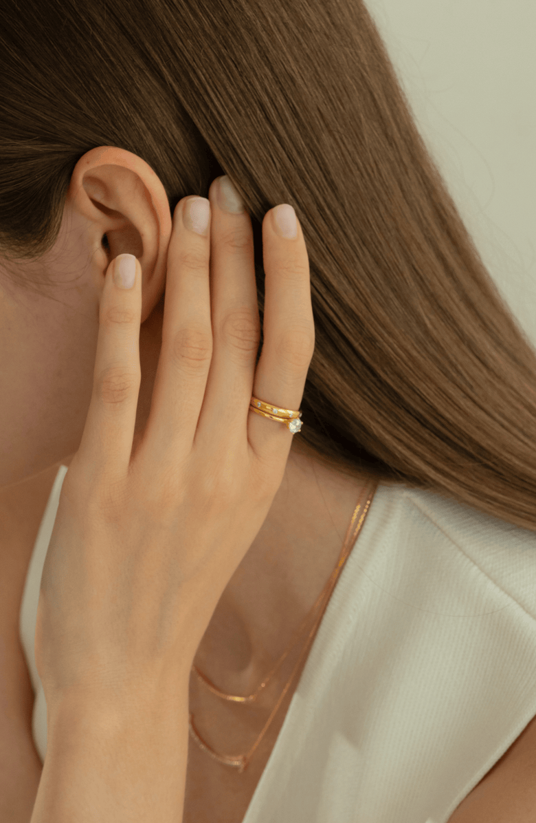 Bearfruit Jewelry 18k Gold Plated Sterling Silver Everyday Shine Ring Set Holiday Gift Guide, Alternate, color, Silver