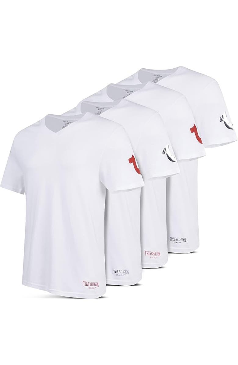 True Religion V-Neck Undershirts 4 Pack, Main, color, White