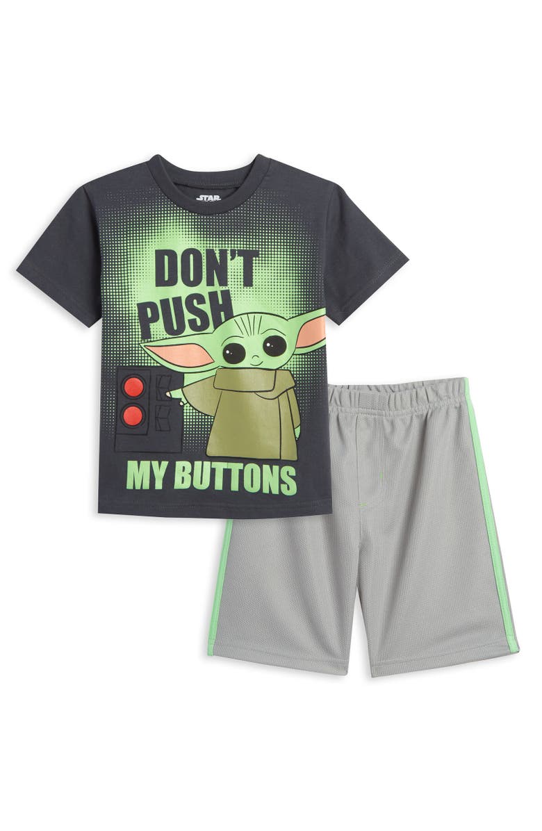 Star Wars Baby Yoda The Mandalorian T-Shirt & Mesh Shorts Set, Main, color, Charcoal