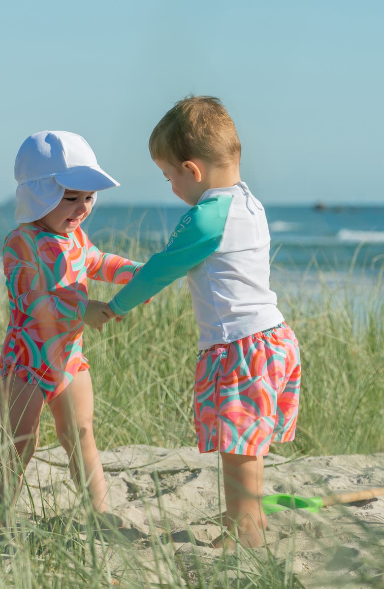 Snapper Rock Geo Melon Long Sleeve Two-Piece Rashguard Swimsuit, Alternate, color, Red