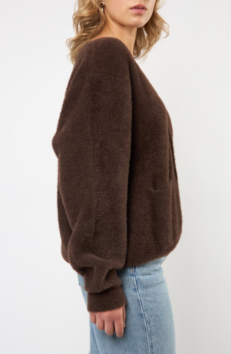 Viens Avec Moi Faux Fur Button-Up Cardigan, Alternate, color, Brown