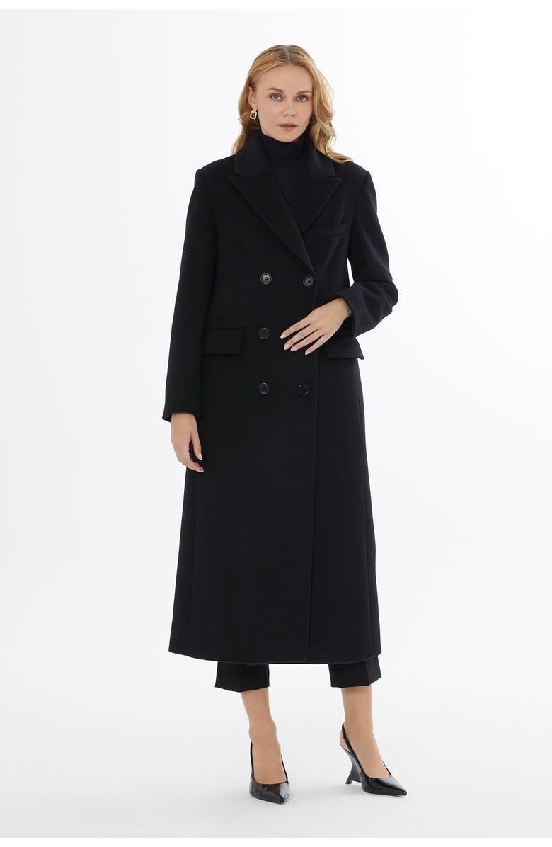 Gizia Long Coat with Back Vent and Notch Lapel, Alternate, color, Black