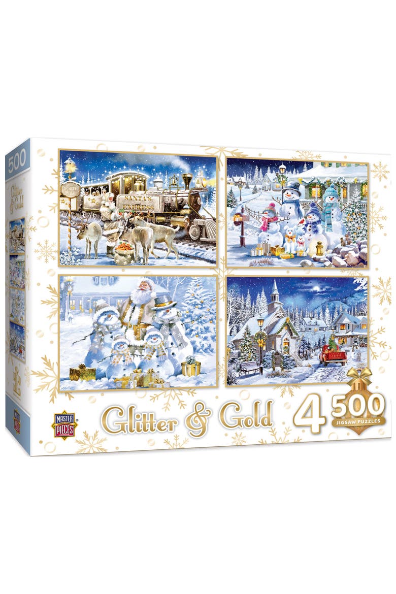 Glitter & Gold 500 Piece Puzzles 4-Pack, Main, color, Multicolor
