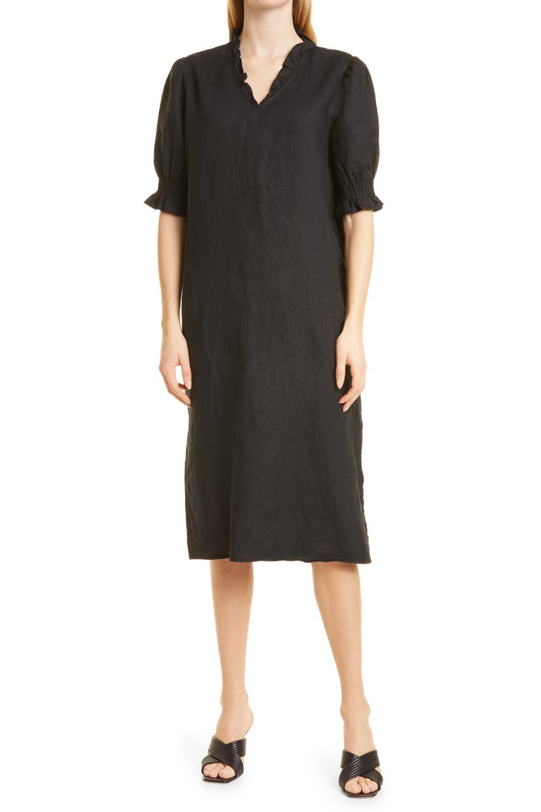 Nydela Linen Shift Dress, Main, color, BLACK