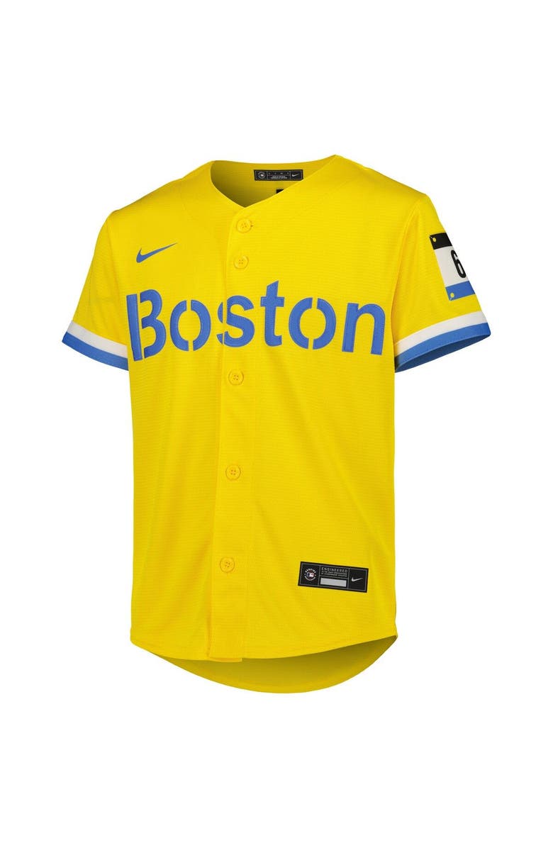 Nike Youth Nike Trevor Story Gold Boston Red Sox City Connect Replica Player Jersey, Alternate, color, 
