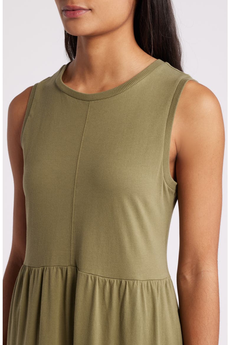 Sleeveless Tiered Organic Cotton Dress, Alternate, color, OLIVE BURNT
