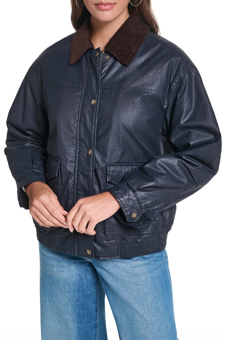 Relaxed Waxed Cotton Bomber Jacket, Main, color, INDIGO