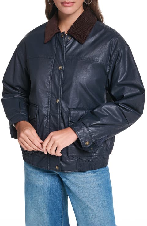 Relaxed Waxed Cotton Bomber Jacket