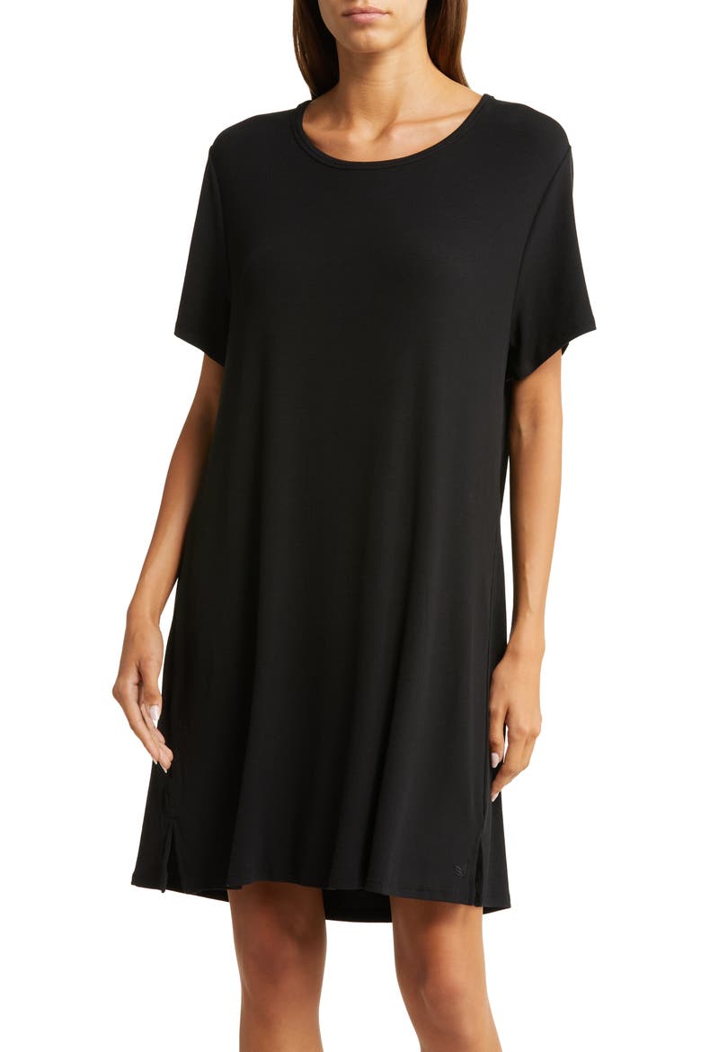 Rib Knit Nightshirt, Main, color, BLACK