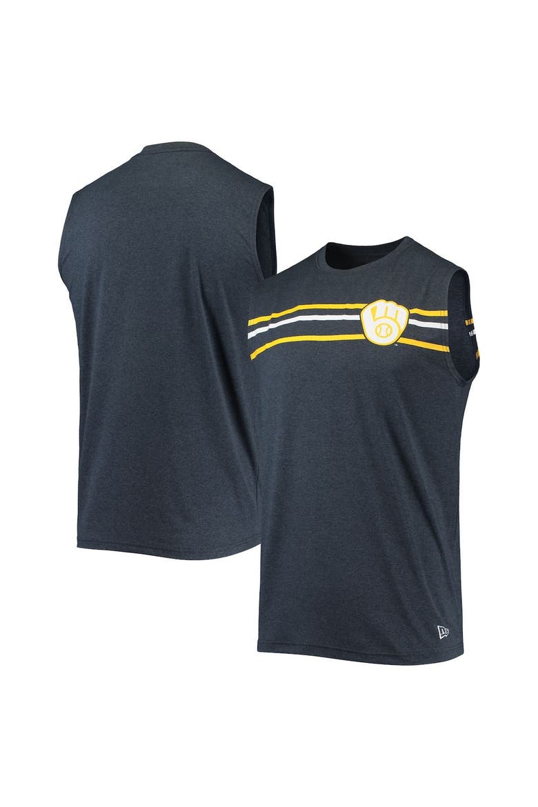 Men's New Era Heathered Navy Milwaukee Brewers Muscle Tank Top, Main, color, Heather Navy