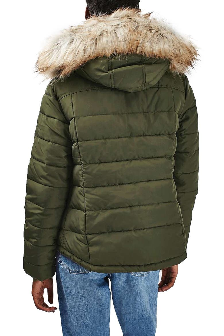 Woody Faux Fur Hood Puffer Jacket, Alternate, color, OLIVE