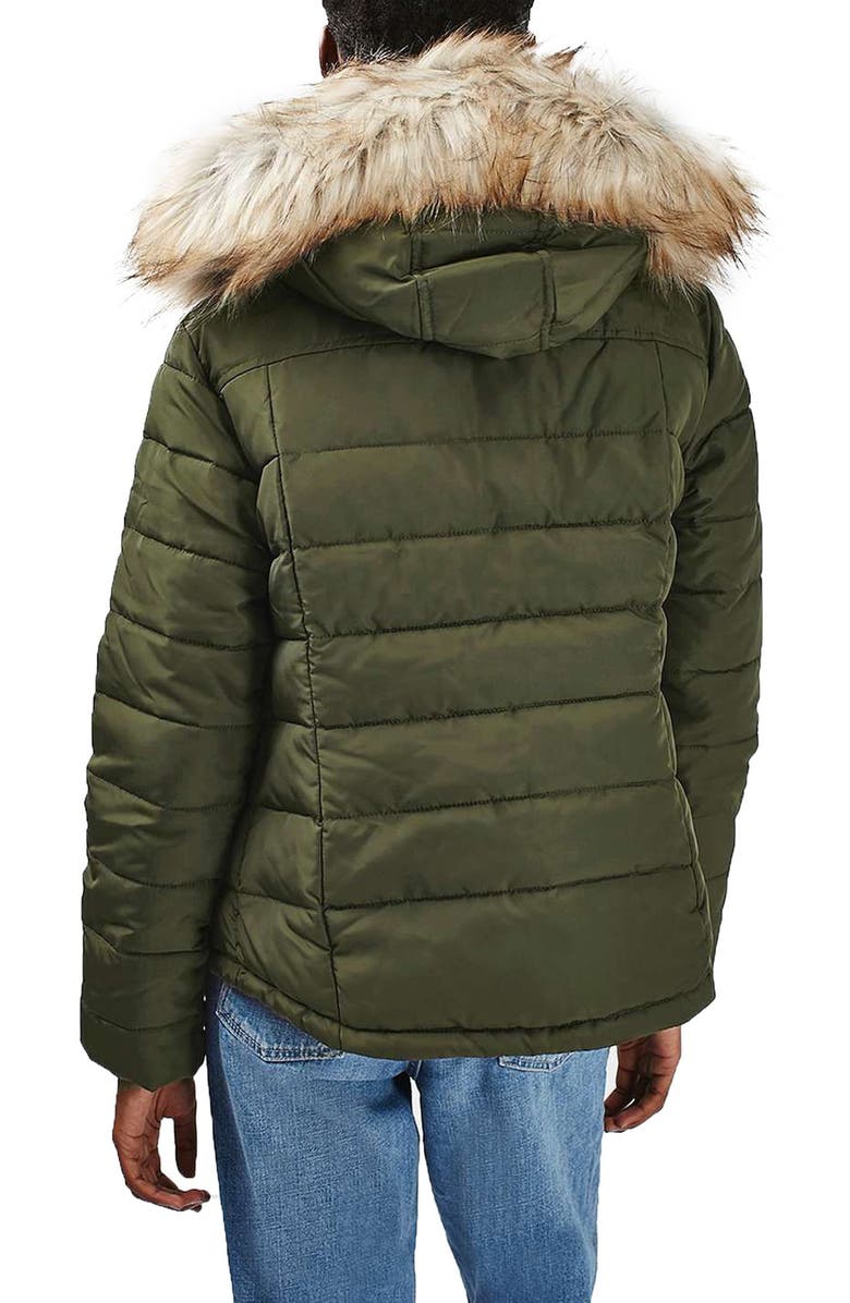Topshop Woody Faux Fur Hood Puffer Jacket, Alternate, color, 
