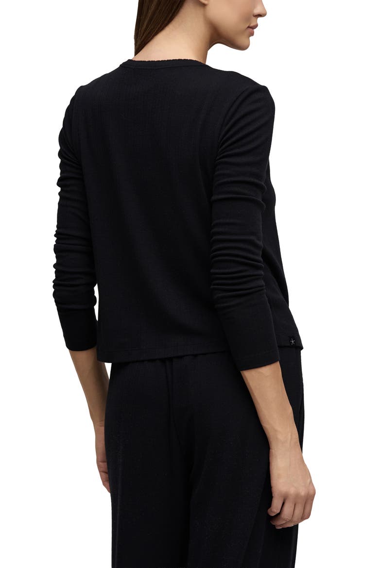 Scalloped Pointelle Cardigan, Alternate, color, BLACK