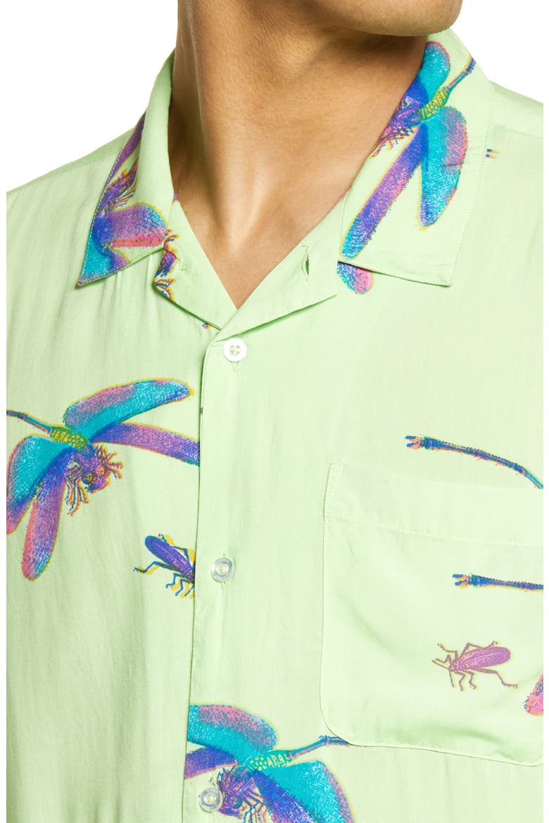 Dragonfly Regular Fit Short Sleeve Button-Up Camp Shirt, Alternate, color, SPIRULINA MULTI