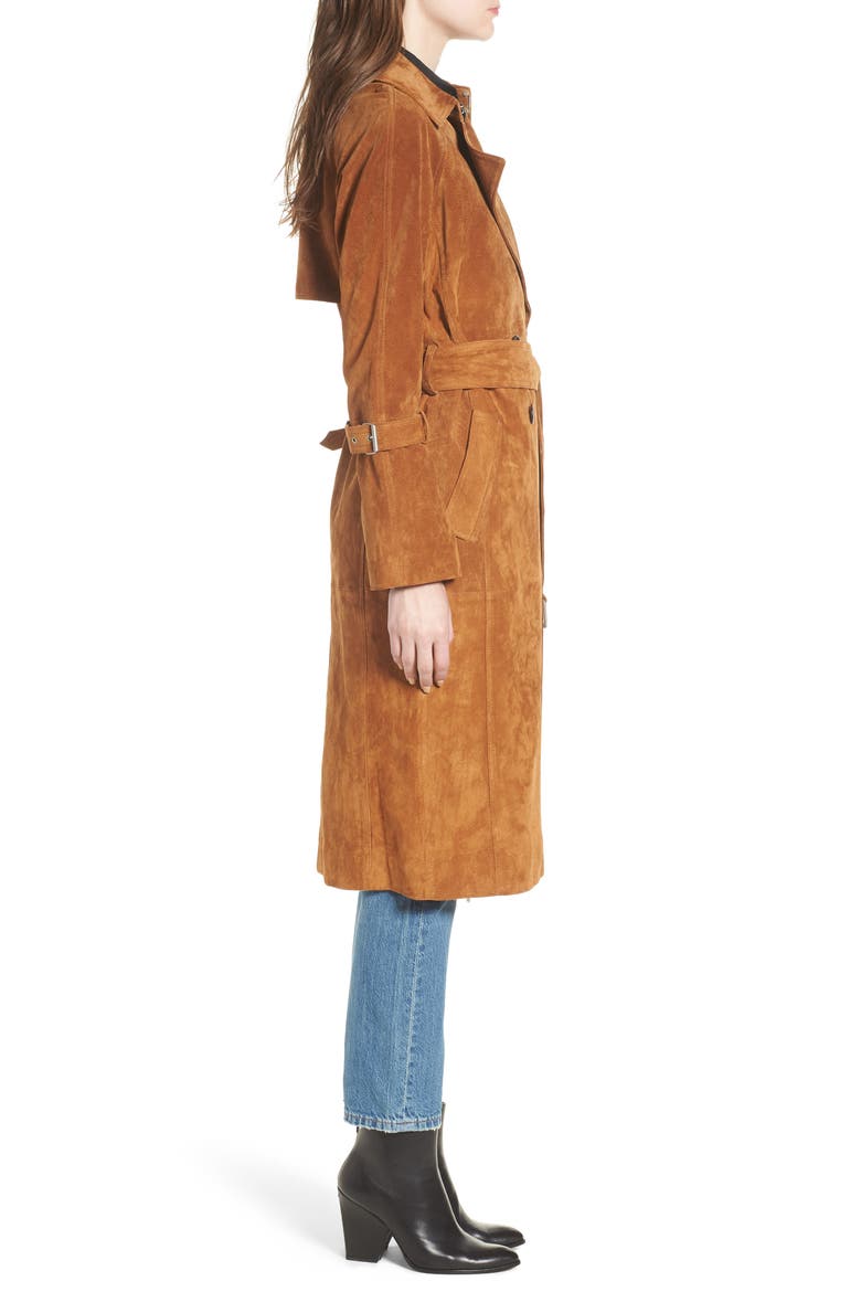 Genuine Suede Trench Coat, Alternate, color, BRANDY
