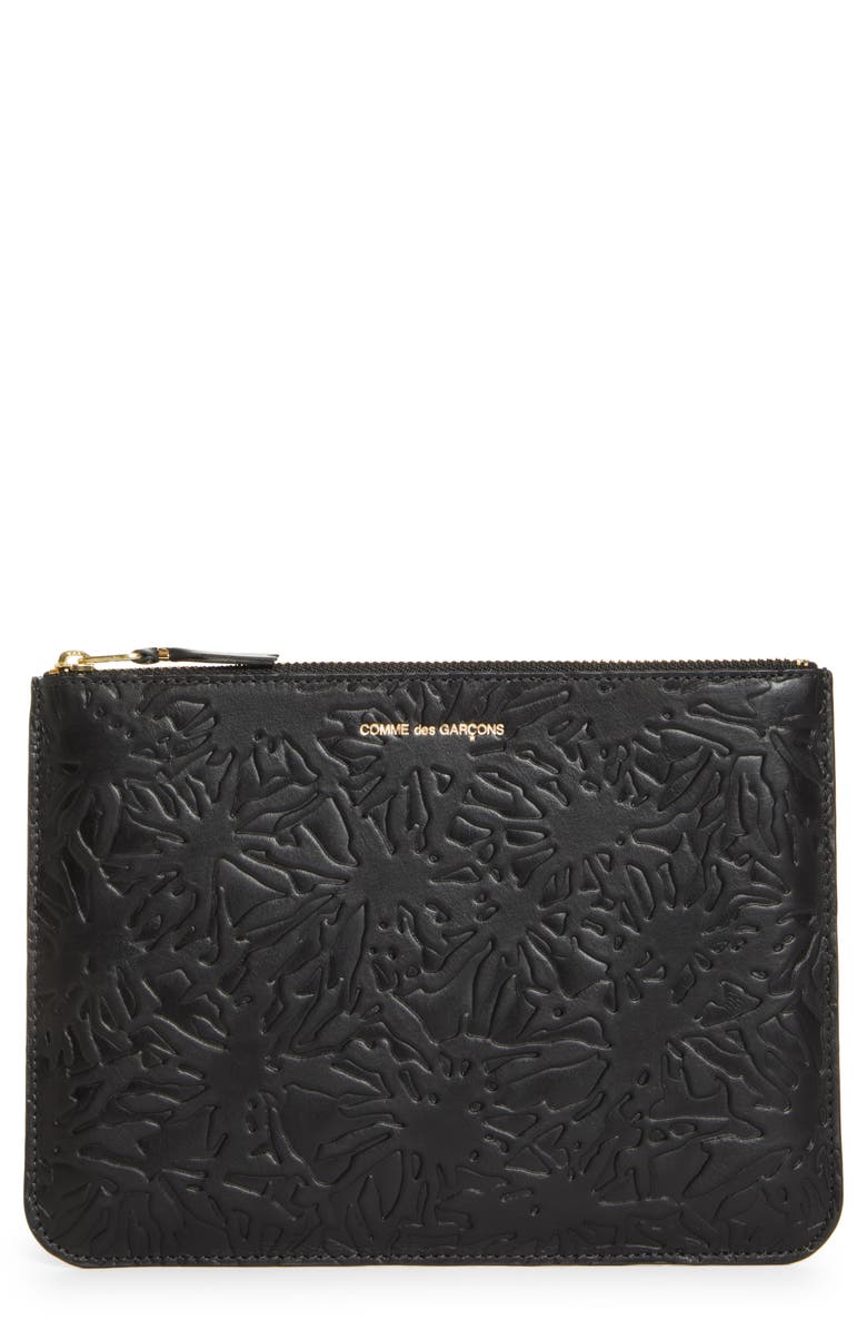 Comme des Garçons Wallets Large Forest Embossed Leather Zip Pouch, Main, color,