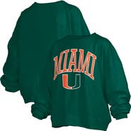 PRESSBOX Women's Pressbox Green Miami Hurricanes Janise Arch Over Logo Waist Length Oversized Pullover Sweatshirt