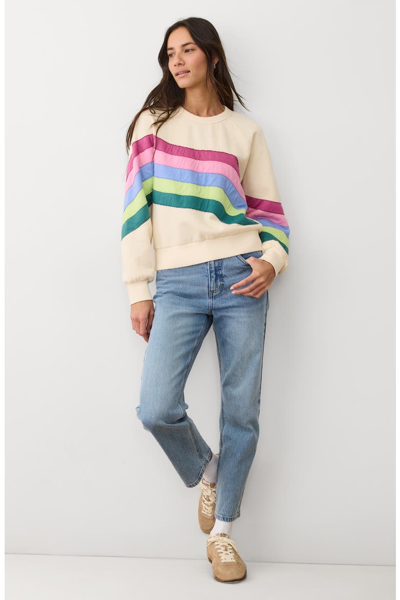 Stripe Appliqué Cloud 9 Fleece Sweatshirt, Alternate, color, COOL WAVE