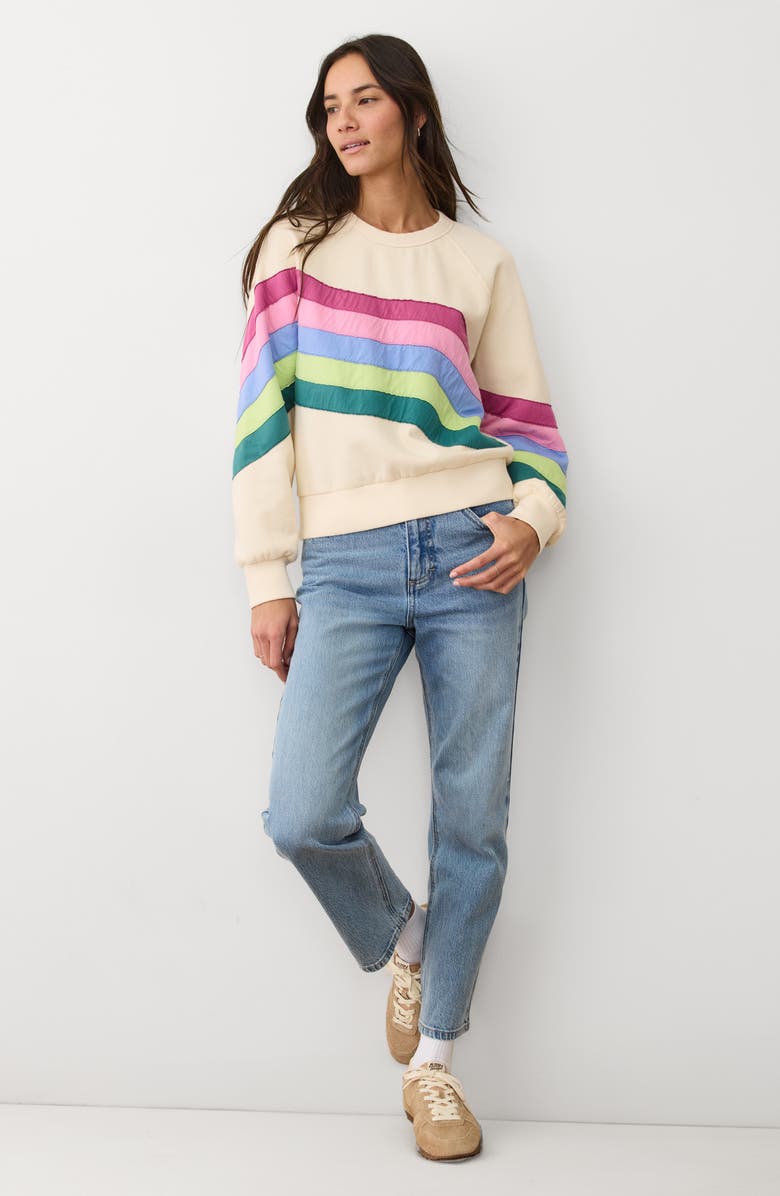 Marine Layer Stripe Appliqué Cloud 9 Fleece Sweatshirt, Alternate, color, Cool Wave