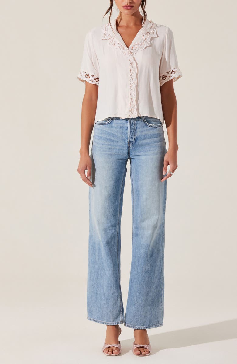 ASTR the Label Elinda Lace Detail Button-Up Shirt, Alternate, color, 