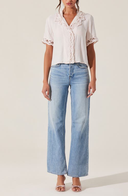 Astr The Label Elinda Lace Detail Button-up Shirt In Blush