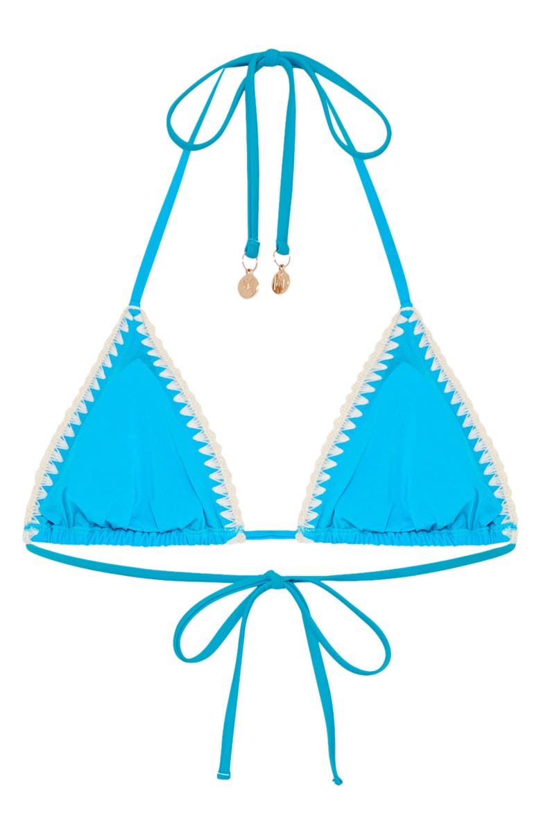 Milly Whipstitch Detail Triangle Bikini Top, Alternate, color, Teal