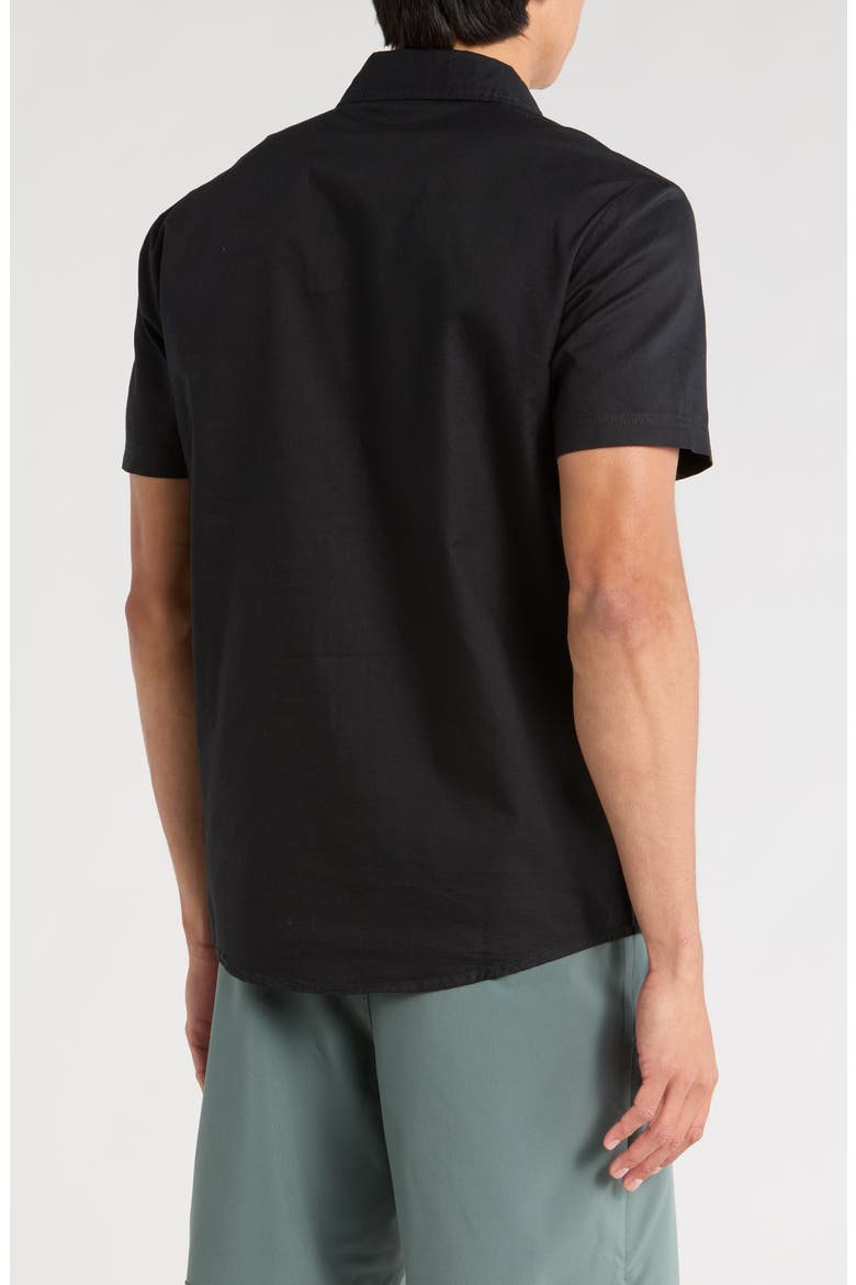 Douglas Solid Short Sleeve Cotton Button-Up Shirt, Alternate, color, BLACK